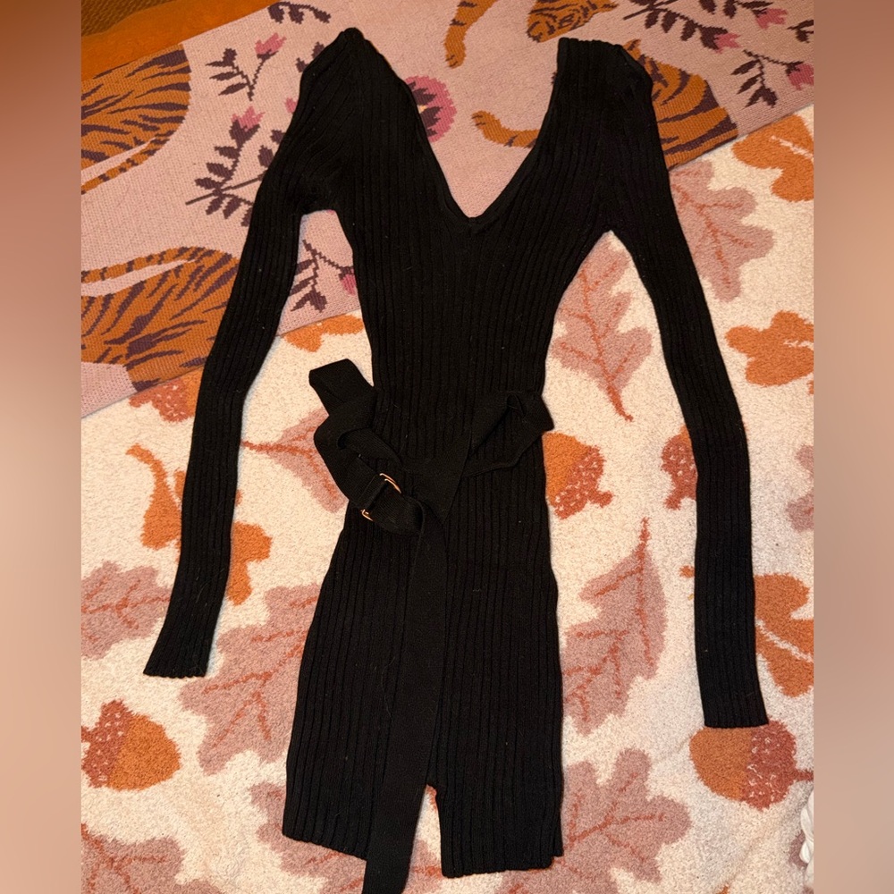 Fashion Nova Black Ribbed Romper